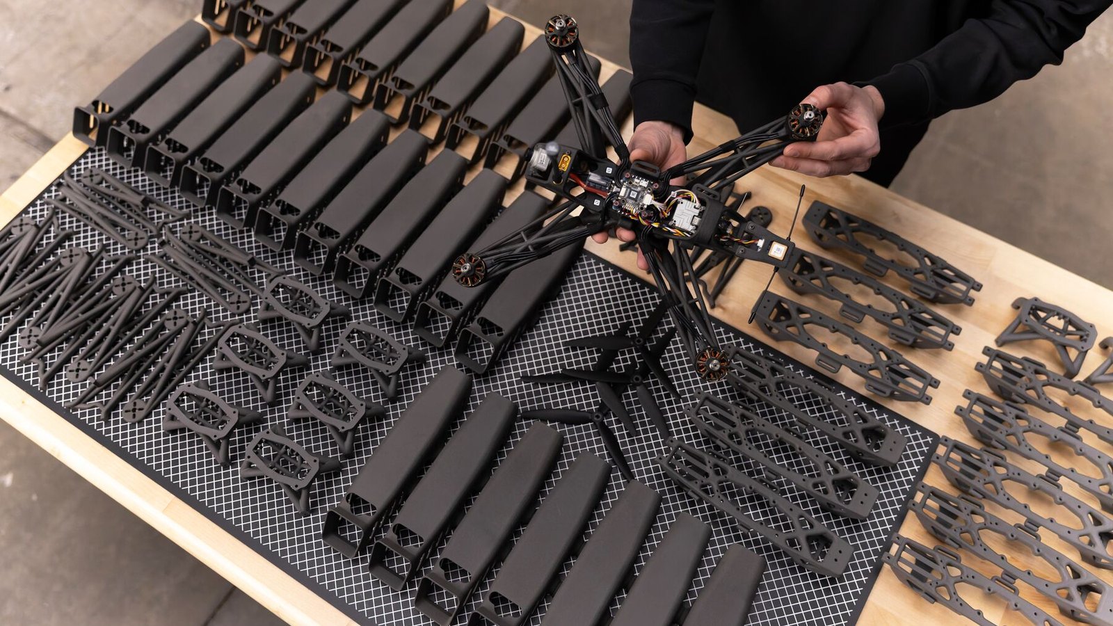 Piezas de dron impresas en nylon 12 con una impresora 3D SLS Formlabs Fuse